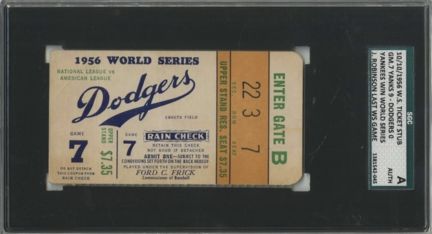 1956 New York Yankees Vs Dodgers World Series Game 7 Ticket Stub - Jackie Robinson Last World Series Game (SGC AUTH)